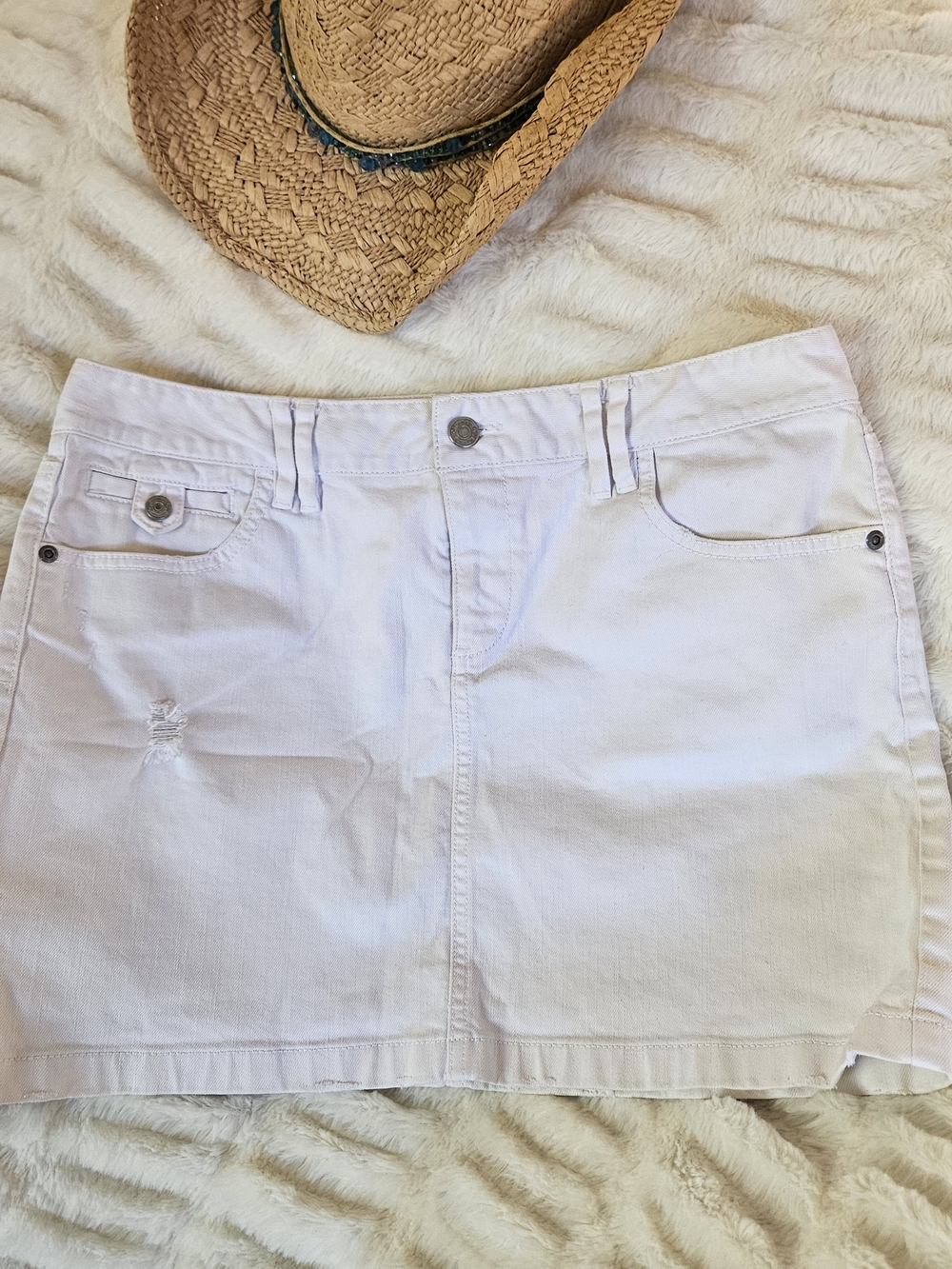 LOFT White Mini Skirt with Subtle Distress